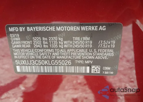 2019 BMW X4 xDrive30I from USA, damaged, VIN 5UXUJ3C50KLG55026